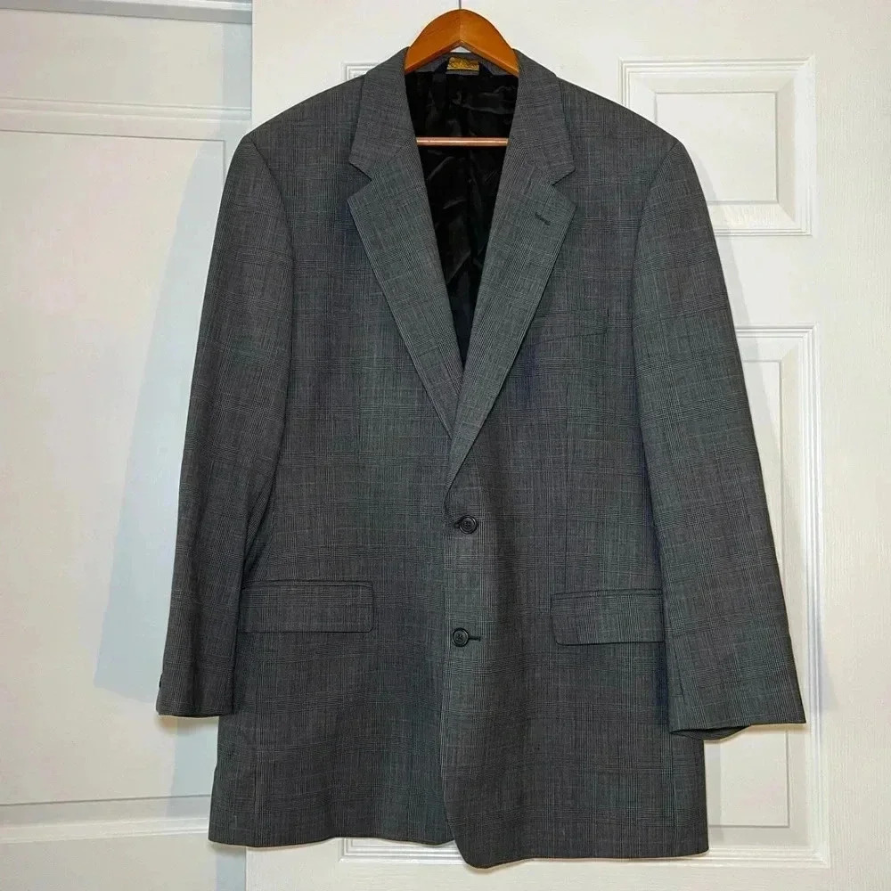 Brooks Brothers Brooksease Blazer / Suit Jacket size 44L Gray Subtle Blue Plaid
